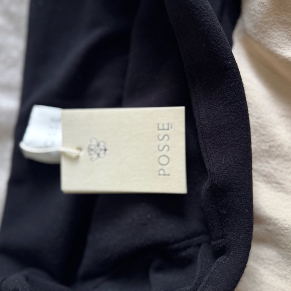 Posse Theo Off Shoulder Dress - Black and Cream Long Sleeve Bodycon Dress - Picture 6 of 8